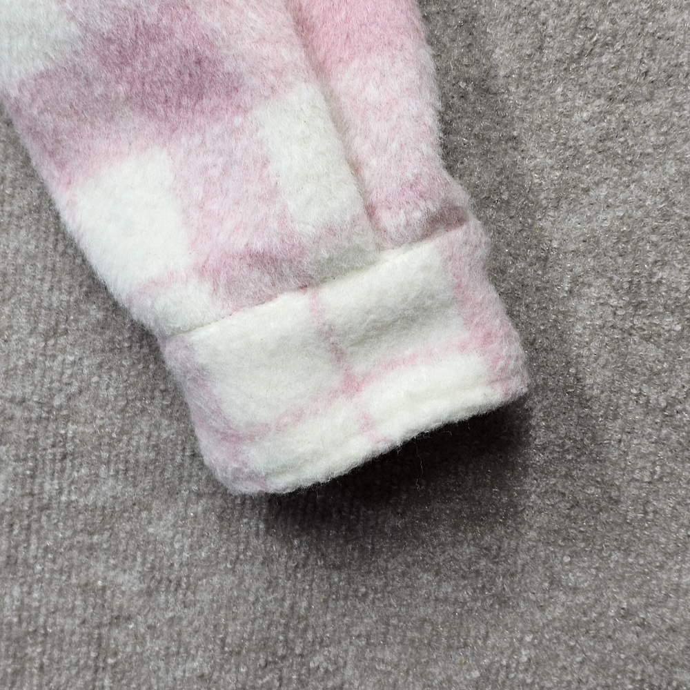 Lyn Burches Pink White Plaid Fuzzy Sherpa Shacket Cropped Boxy Jacket M - Picture 9 of 15